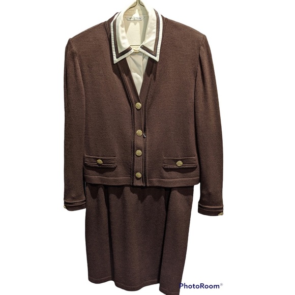 St. John Collection Dresses & Skirts - 3 piece ST JOHN SUIT | Maggie Gray | Brown | SILK Blouse a treasure